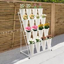 Flower Display Stands, Outdoor Plant Stand, Flower Bucket Racks With Plastic Buckets, 4 Layers Moving Wrought Iron Florist Shelf With Wheels, For Patio Garden, Living Room, Flower Shop - trắng - Xem 8