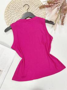Tank Top, Very Stretchy Fabric, Front With Sequins - 玫紅色 - 查看 2