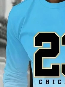 Maglietta casual a maniche lunghe con girocollo e stampa "alla modaago 23", in tessuto maglia 100% poliestere, leggermente elasticizzato, vestibilità regular, ideale per primavera/autunno - Maglietta ispirata allo stile sportivo alla moda