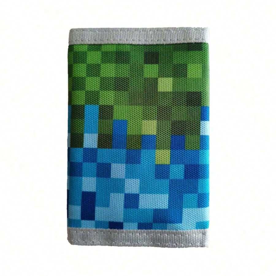 Kids' Canvas Tri-Fold Wallets With Stickers & Zipper Pocket, Random Pattern Design, Birthday/Christmas Gift For Teens - Multicolor - View 1