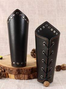 2Pcs Faux Leather Bracelet Vintage Steampunk PU Leather Wristguard Medieval Knight Live Action Role Play Scale Arm Guards Drama Costume Props - Brown - View 5