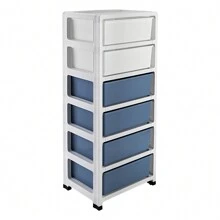 Schubladenschrank Kunststoff mit Rollen - Rollcontainer mit Schubladen - Schubladen aus Kunststoff - Wagen mit Schubladen - Lagersystem Kunststoff   35 * 26 * 83,5 cm / 13,8 * 10 * 32,9 Zoll - Blau+Weiß - Übersicht 3