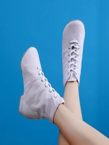 Giày bốt Jazz cổ cao buộc dây mới cho nữ Giày khiêu vũ hiện đại đế mềm đế thấp 1cm Giày khiêu vũ, giày ba lê, giày thể thao khiêu vũ trong nhà/ngoài trời, giày khiêu vũ cổ điển/múa bụng cho nữ, giày tập yoga - trắng - Xem 6