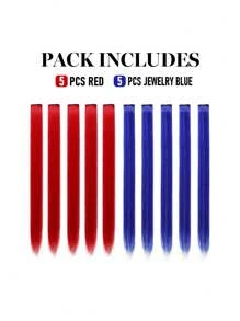 5pcs Red 5pcs Blue Colorful Clip-In Hair Extensions For Women - Perfect For Daily Wear, Parties, Costumes, And Cosplay Halloween- Straight Hair Pieces In Highlight Shades - Y2K Style, Girls Princess Party Highlight Colorful Straight Hair Extensions Clip-In Costumes Hairpiece For Girls 22inch