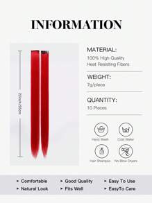 5pcs Red 5pcs Blue Colorful Clip-In Hair Extensions For Women - Perfect For Daily Wear, Parties, Costumes, And Cosplay Halloween- Straight Hair Pieces In Highlight Shades - Y2K Style, Girls Princess Party Highlight Colorful Straight Hair Extensions Clip-In Costumes Hairpiece For Girls 22inch