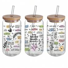 5pcs/Set Mental Health Theme UV DTF Cup Wraps, Waterproof Self-Adhesive Stickers For Mugs, Water Bottles, 16oz Glass Can Wraps, 3D Crystal Label, DIY Crafts - Multicolor - View 7