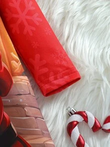 2024 女童卡通圣诞图案印花长袖连衣裙，年轻女孩休闲春秋装 - 紅色 - 查看 4