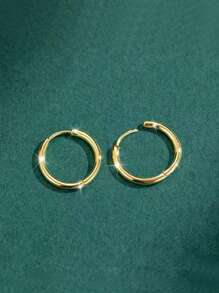 1 Pair Minimalist Plain Hoop Earrings, European American Style Copper Earrings For Men & Women, Suitable For Daily, Date, Party Wear, Holiday Gift - Multicolor - View 3