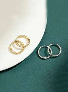 1 Pair Minimalist Plain Hoop Earrings, European American Style Copper Earrings For Men & Women, Suitable For Daily, Date, Party Wear, Holiday Gift - Multicolor - View 2