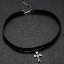Illusory 1pc Minimalist Vintage Punk Cross Pendant Necklace - Black - View 4