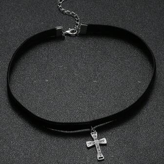 Illusory 1 st. eenvoudige mode retro punk kruis hanger zwarte sleutelbeen ketting