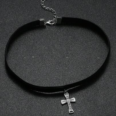 Illusory 1件极简复古朋克十字架吊坠项链