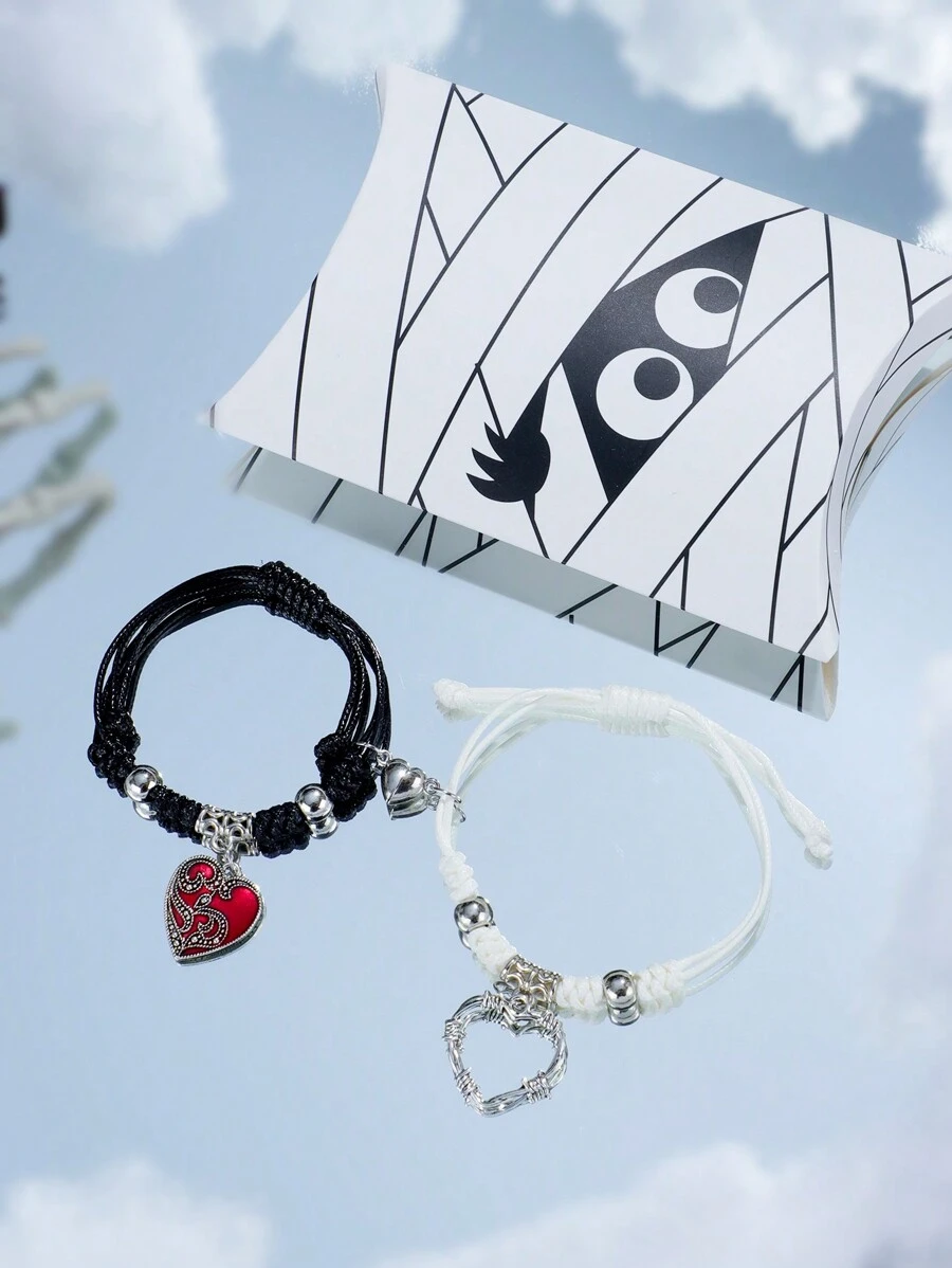 哥特式万圣节编织手链套装 - 复古朋克吸血鬼首饰（含礼品盒）圣诞礼物 - 彩色 - 查看 1