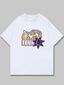 Four T-Shirt Blouse Print Comfort Casual Premium Streetwear Unisex - 白色 - 查看 1