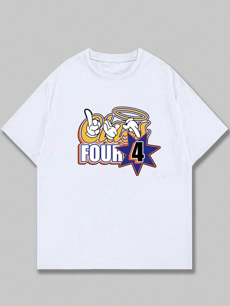 Four T-Shirt Blouse Print Comfort Casual Premium Streetwear Unisex - 白色 - 查看 1