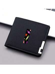 1件26字母卡通糖果元素钱包通用短款钱包男女生卡夹短钱包个性帆布双折钱包男孩女孩万圣节创意礼物生日 - 黑色 - 查看 35