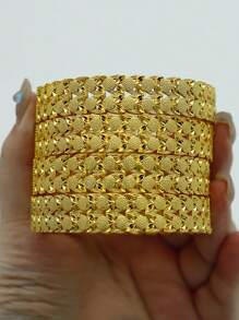 4pcs/Set Floral Pattern Bangle Bracelet Set - Luxury Copper Bracelet Jewelry Set, Ramadan Gift