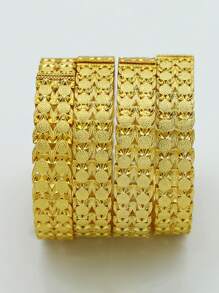 4pcs/Set Floral Pattern Bangle Bracelet Set - Luxury Copper Bracelet Jewelry Set, Ramadan Gift