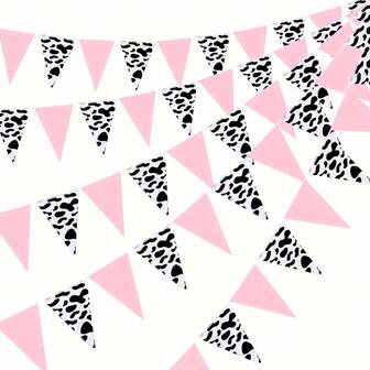 1Pc Cow Print Pennant Banners, Cow Print Pennant Banner Birthday Party Supplies For Western Cowboy Party Theme Decoration Shower Animal Theme Party Holiday Decor