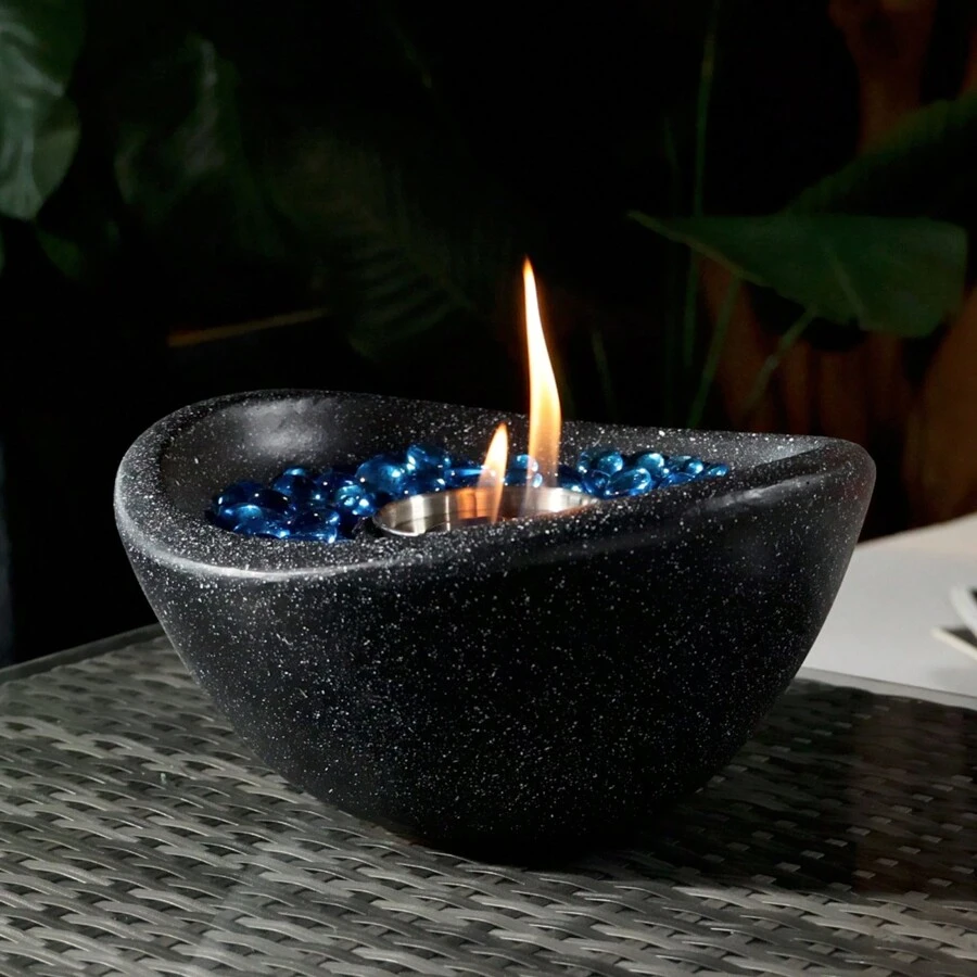 Tabletop Fire Pit Black, Outdoor & Indoor Fire Pit, Portable Concrete