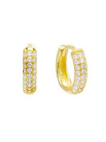 时尚潮流韩式 925 纯银精致优雅高级珠宝镶锆石耳环适合女士节日和日常佩戴 - Geometric Hoop Earrings - 查看 7