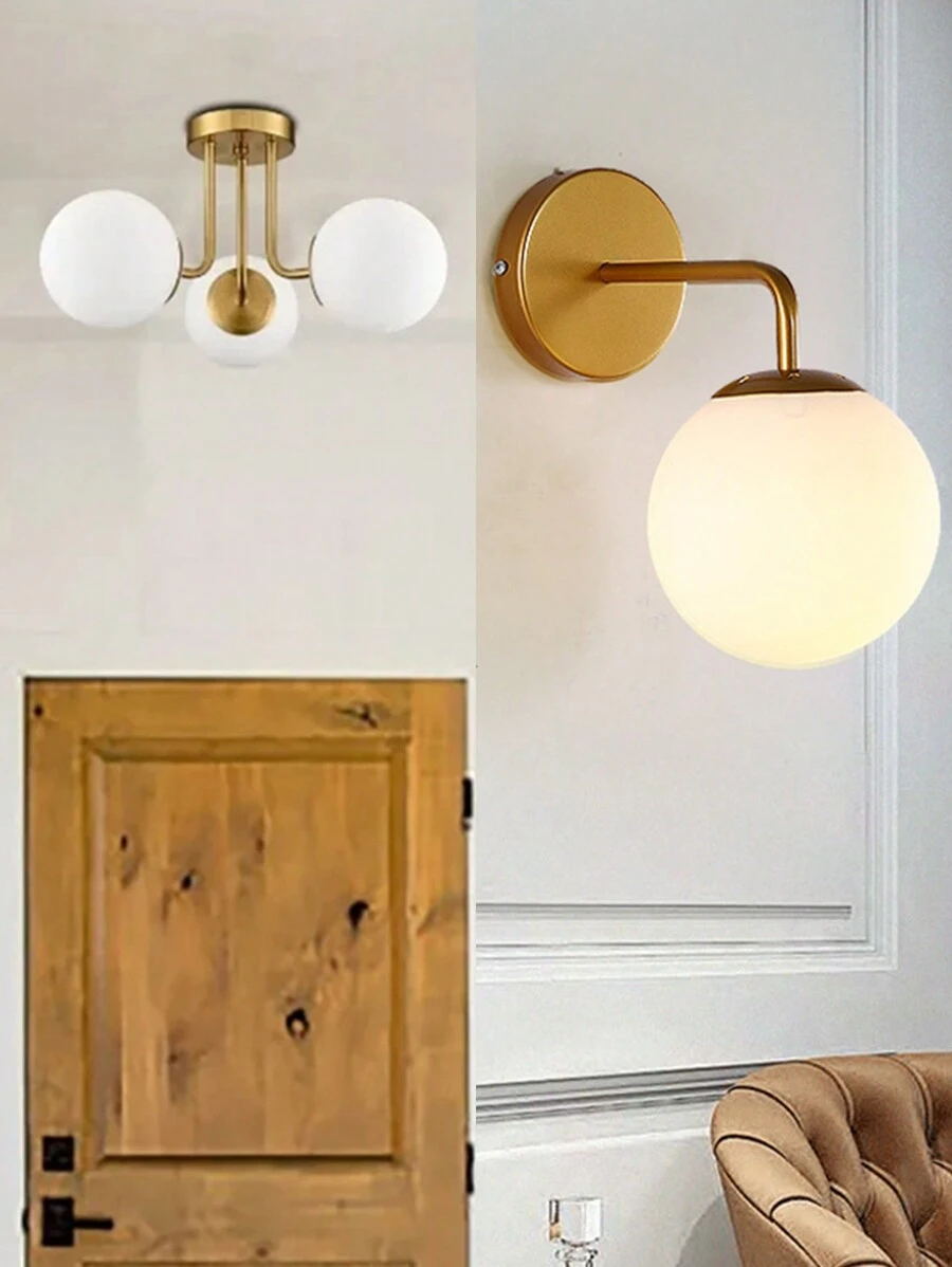 1 件北欧创意 E27 插座奢华壁灯吸顶灯，金属现代简约床头壁灯适用于客厅卧室照明（不含灯泡） - 金色 - 查看 1