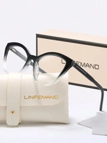 LINFEMAND 时尚猫眼装饰透明镜片眼镜，适合女士、日常装扮、办公室、阅读 - 自由选择透明镜片 - 無色 - 查看 4