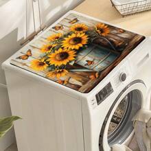 1 件家居装饰，向日葵黑白格子洗衣机防尘罩，吸水桌垫，速干冰箱垫，现代洗衣机和烘干机顶盖，洗衣房和厨房，家居用品