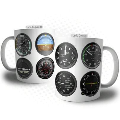 Caneca com Instrumentos de Voo do Painel de Controle de Avião - Xícara Cerâmica para Piloto de Avião e Helicóptero - Presente para Controlador de Tráfego Aéreo e Amantes da Aviação,