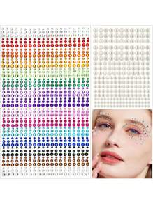 AVYRING 3 片彩虹水钻珍珠自粘珠宝适用于眼睛脸部身体头发宝石粘贴节日钻石配饰服装指甲 DIY 化妆 3 毫米 4 毫米 5 毫米 6 毫米 - 彩色 - 查看 10