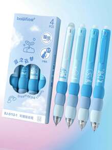 随机颜色 4 支可擦按压笔，极具吸引力的创意学生文具笔，办公室签名书写材料，送给家人、朋友和同事的礼物办公室、学校、绘图、学生、马克笔、文具、男孩、女孩、学校用品 - 彩色 - 查看 4