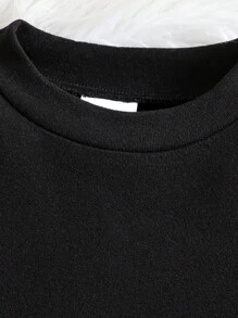 Top de camada de base térmica com decote redondo e cor sólida clássica para meninas, manga comprida, item essencial para uso diário - Preto - Ver 3