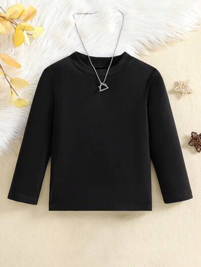 Young Girl Classic Solid Color Thermal Crew Neck Base Layer Top, Long Sleeve, Essential Staple For Everyday Wear
