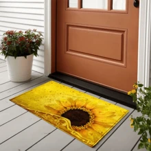 1 件向日葵花卉印花仿羊毛厨房垫，TPR 防滑底浴室垫，家居装饰，厨房装饰，圣诞装饰，圣诞装饰 - 彩色 - 查看 1