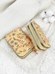 植物图案花朵图案双拉链钱包多功能零钱包字母图案卡夹多卡位卡片收纳盒信用卡学校用品宿舍钱包女士小钱包钱包小钱包 - 彩色 - 查看 14
