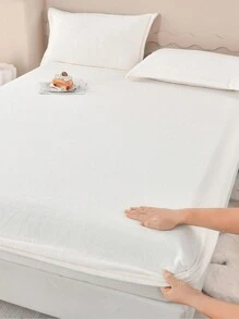 1pc Velvet Non-Slip Solid Color Thermal Lining Fitted Sheet For Autumn/Winter, Suitable For Bedroom, Guest Room, Dormitory, Nursery, Whole Family Usage - White - View 3