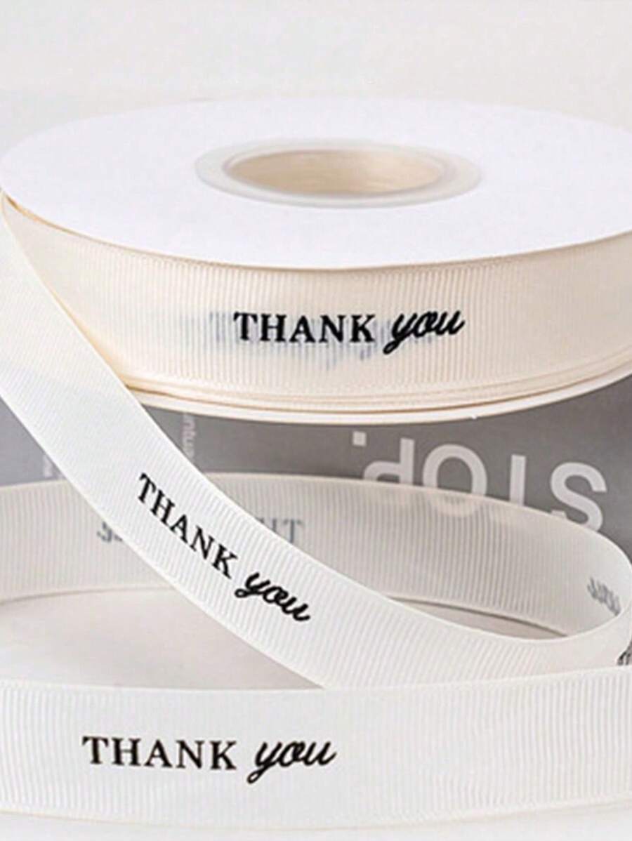 1 Roll Of Thank You Polyester Ribbon, Packaging Tape, Flower Gift