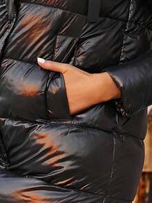 ZIAI Hooded Solid Color Casual Long Padded Padded Coat With Pockets, Winter - Black - View 10