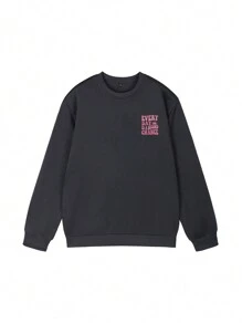 1 Áo nỉ cổ tròn in họa tiết thường ngày cho bé gái, áo dài tay dày ấm áp cho mùa thu/đông - Màu xám đen - Xem 2