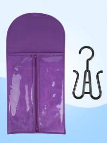 1 zestaw wieszaków na peruki, uchwyt na przedłużki do włosów, przechowywanie peruk na wiele peruk, torby do przechowywania z wieszakiem, uchwyt na perukę, pyłoszczelny, przechowywanie przedłużek do włosów z haczykiem, przedłużki do włosów, peruki i akcesoria (czarne) gorący róż, fioletowy, 1 szt. wieszaka na perukę i 1 szt. przechowywania peruk