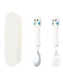 Bộ thìa nĩa bằng thép không gỉ 304 hình cú mèo hoạt hình tùy chỉnh, dụng cụ ăn uống tiện lợi cho trẻ sơ sinh - nhiều màu - Xem 14