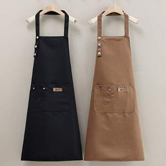 1pc Canvas Polyester Apron With Pockets ,Unisex Multi-Pocket ,Kitchen Apron - Canvas & Polyester, Stain-Resistant,Perfect For Butchers, Bakers, And Bbq Chefs, Adjustable For Cooking, Baking, BBQ,Kitchen,Bathroom,Home,Household Supplies
