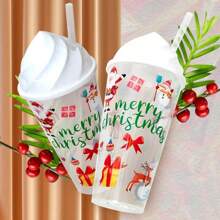 1 件圣诞透明玻璃杯，圣诞系列果汁杯带吸管 - 彩色 - 查看 3