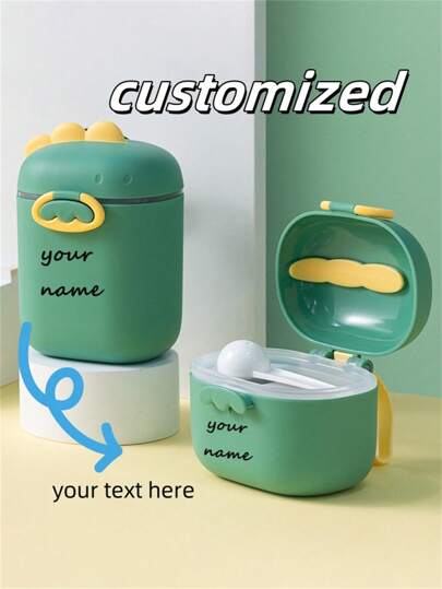 1pc Customized Name Milk Powder & Snack Storage Box, Cute Dinosaur Cartoon Travel Essentials Container,Multi-Functional,Durable,Ornamental,Reusable,Anti-Mold,Easy To Clean,Exquisite,Stylish,High-Quality,Adorable,Modern,Custom,Unique,Personalized
