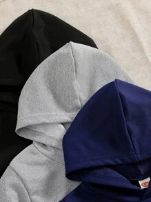 3pcs Letter Print Hooded Sweatshirt Set, Pullover - Multicolor - View 3