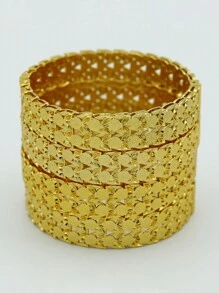 4pcs/Set Floral Pattern Bangle Bracelet Set - Luxury Copper Bracelet Jewelry Set, Ramadan Gift