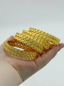 4pcs/Set Floral Pattern Bangle Bracelet Set - Luxury Copper Bracelet Jewelry Set, Ramadan Gift