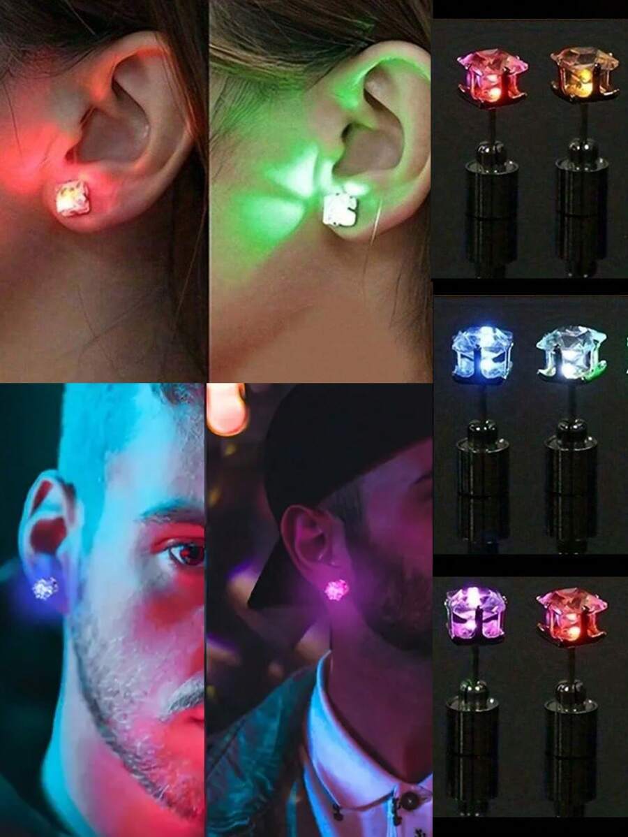 1 Cặp, Hoa tai nhấp nháy nhiều màu sắc thú vị có đèn LED, Hoa tai đổi màu nhiều màu, Hoa tai Zirconia dự tiệc thời trang mới cho cả nam và nữ, Vật dụng dự tiệc phát sáng trong bóng tối - nhiều màu - Xem 1