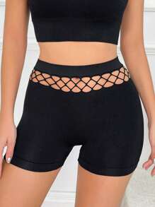 Shorts de mujer, bragas sin costuras, boxers de encaje suaves y elásticos - Negro - Ver 1
