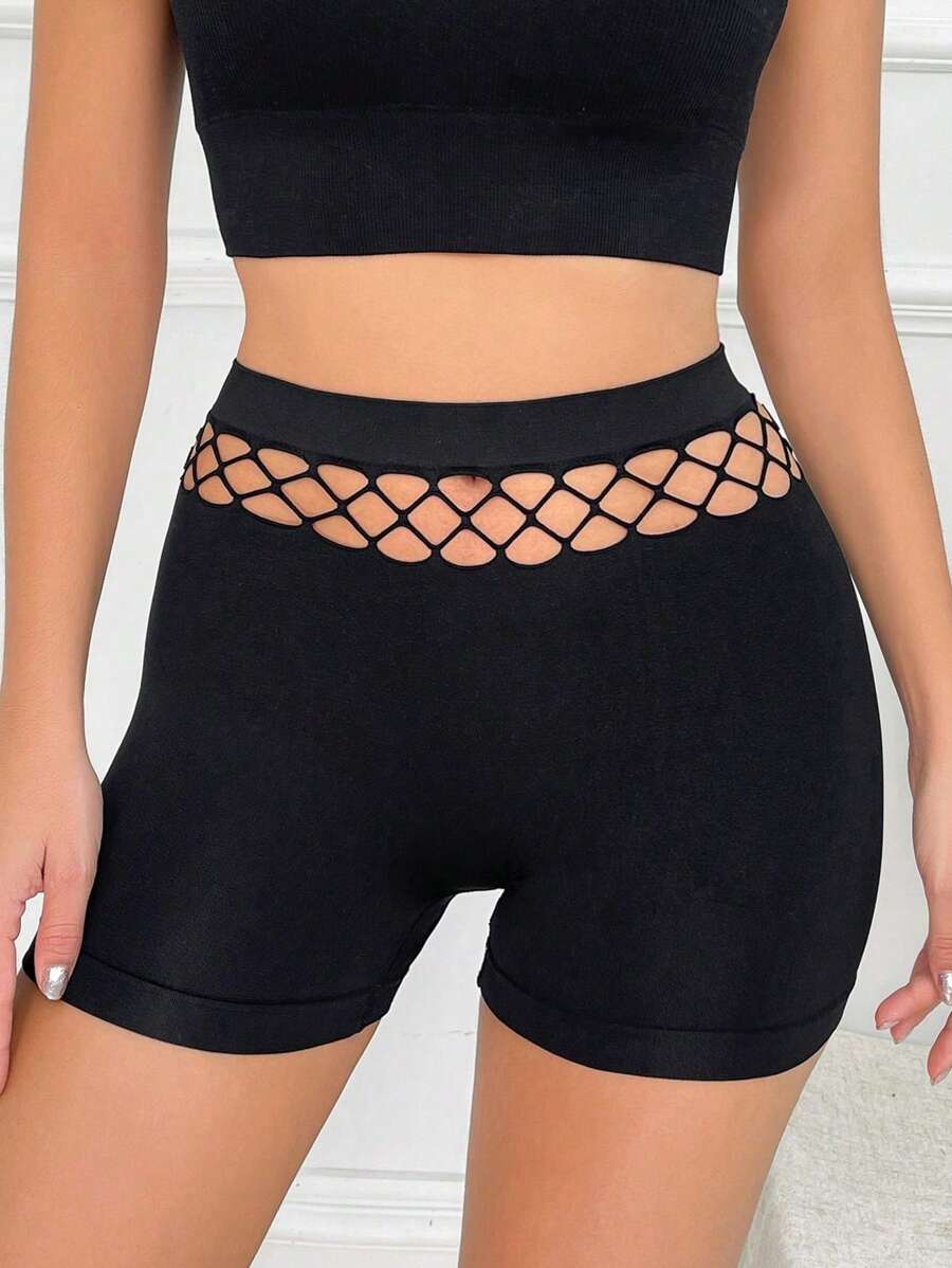 Shorts de mujer, bragas sin costuras, boxers de encaje suaves y elásticos - Negro - Ver 1